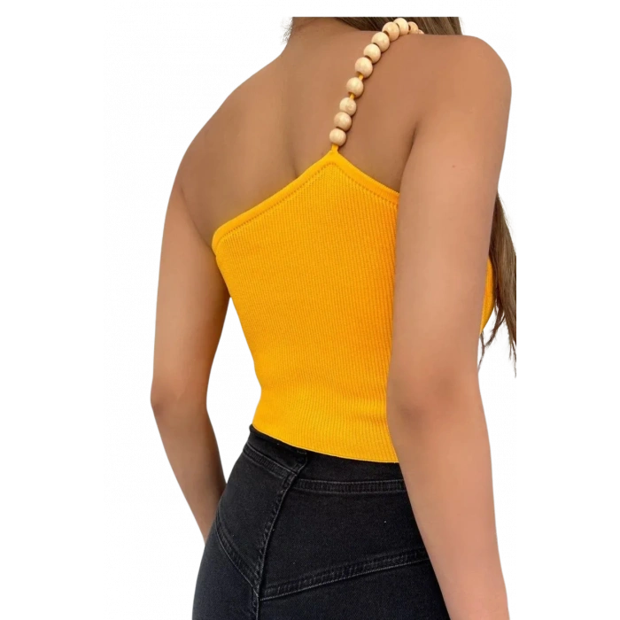 Ahşap Boncuk Detaylı  Bluz-TURUNCU