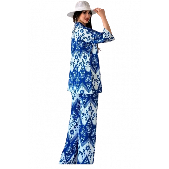 Alt Üst Takım Kimono- Desenli-Mavi