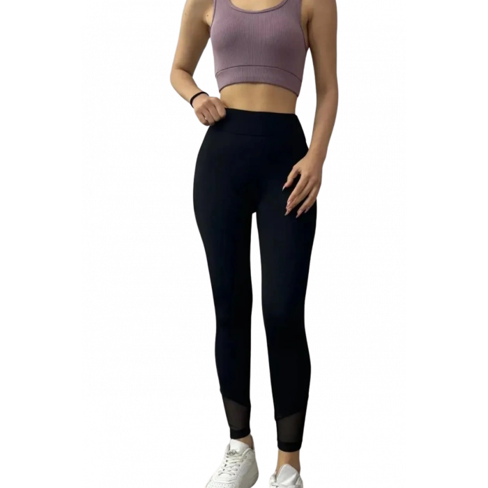 Bileği Tül Detaylı Scuba Tayt - SİYAH