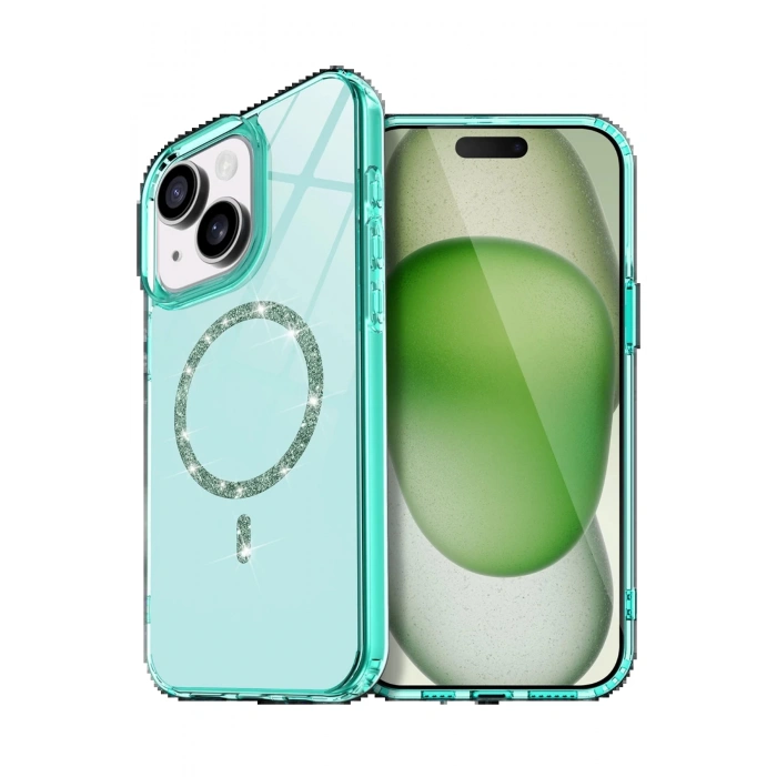CPT90 Apple iPhone 15 Plus Live Diamond Magsafe Kapak - Yeşil