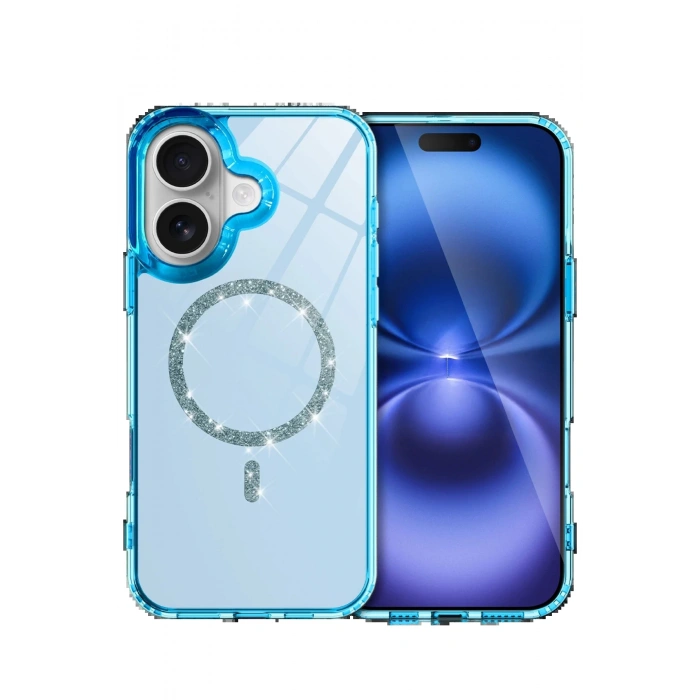 CPT90 Apple iPhone 16 Live Diamond Magsafe Kapak - Mavi