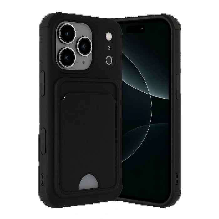 CPT90 Apple iPhone 17 Pro Max Kelvin Kartvizitli Silikon - Siyah