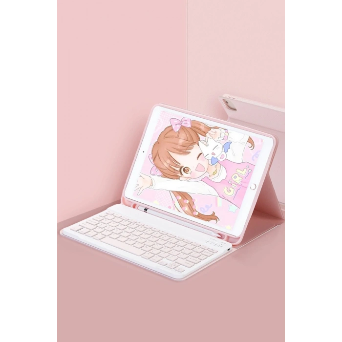 CPT90 iPad Pro 11 (2024) Kılıf KC01 Smart Klavyeli Tablet Kılıfı - Pembe