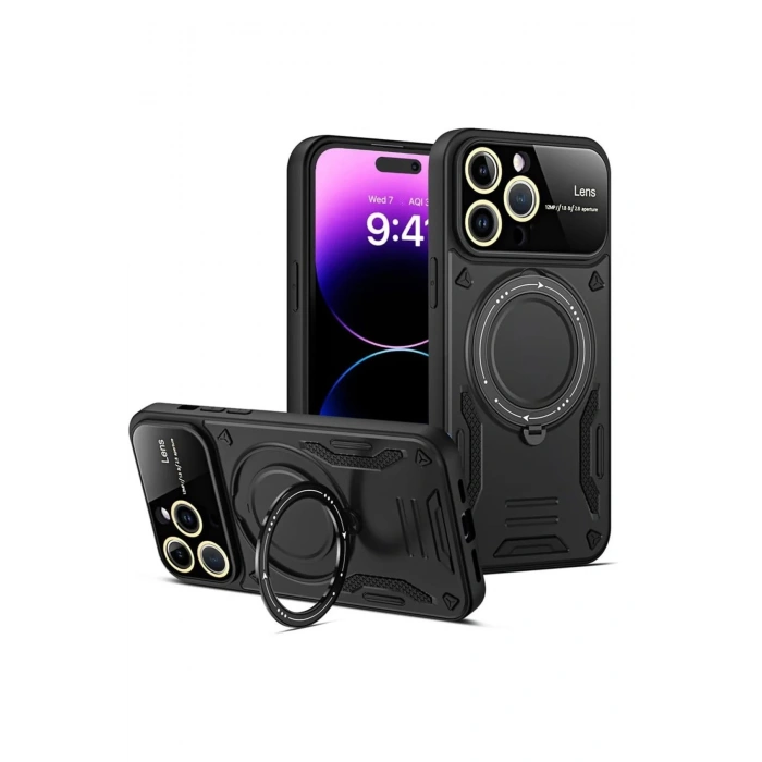 CPT90 iPhone 15 Pro Kılıf Joy Lens Standlı Kapak - Siyah