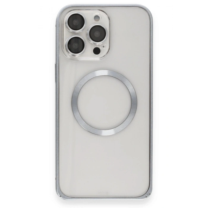 CPT90 iPhone 15 Pro Max Kılıf Metal Bumper Magneticsafe Kapak - Gri