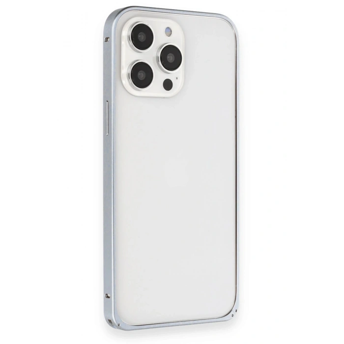 CPT90 iPhone 15 Pro Max Kılıf Metal Bumper Magneticsafe Kapak - Gri