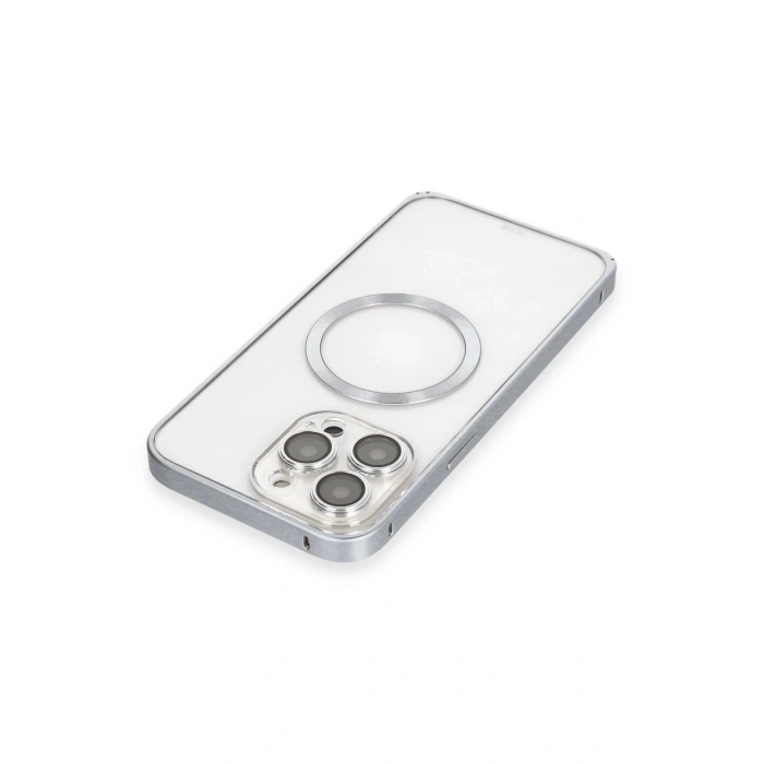 CPT90 iPhone 15 Pro Max Kılıf Metal Bumper Magneticsafe Kapak - Gri