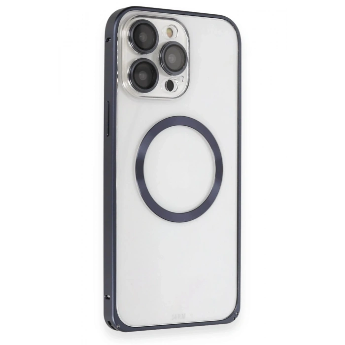 CPT90 iPhone 15 Pro Max Kılıf Metal Bumper Magneticsafe Kapak - Lacivert