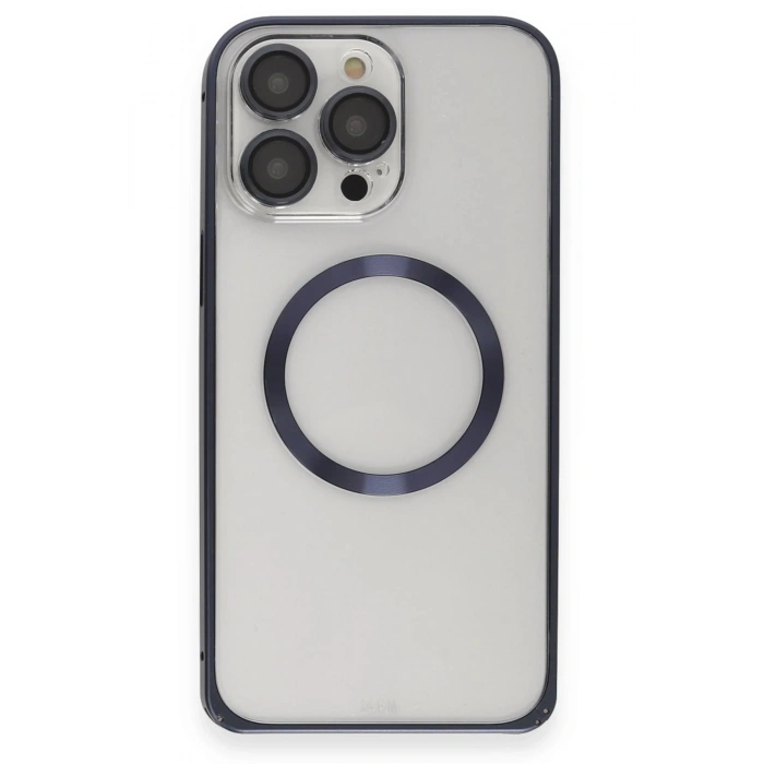CPT90 iPhone 15 Pro Max Kılıf Metal Bumper Magneticsafe Kapak - Lacivert