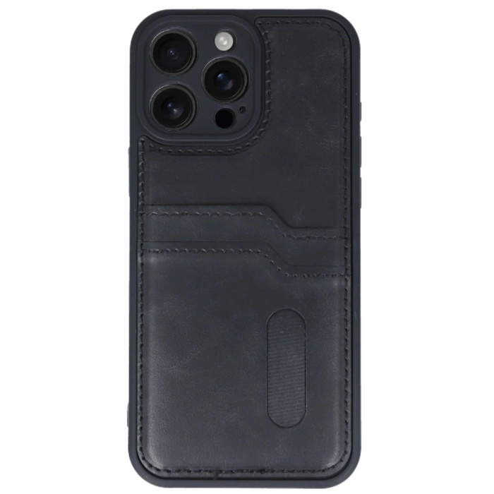 CPT90 iPhone 16 Pro Max Kılıf Sara Kartvizitli Deri Kılıf - Siyah