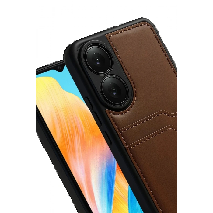 CPT90 Oppo A38 Sara Kartvizitli Deri Kılıf - Taba