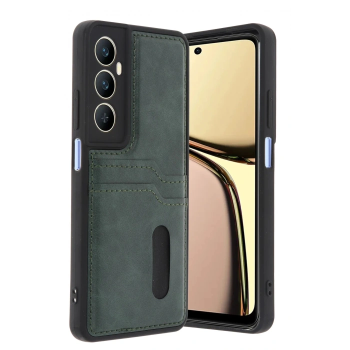 CPT90 Realme C65 Sara Kartvizitli Deri Kılıf - Yeşil