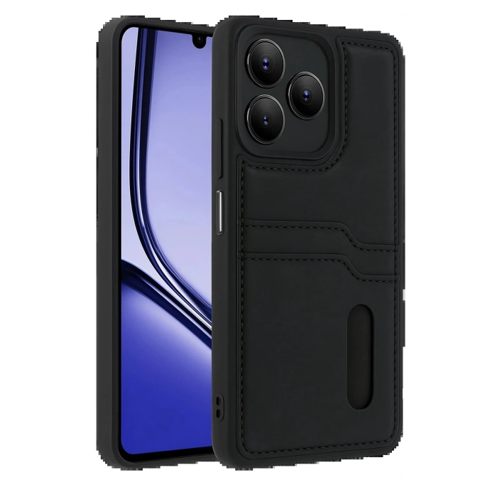 CPT90 Realme Note 50 4G Kılıf Sara Kartvizitli Deri Kılıf - Siyah