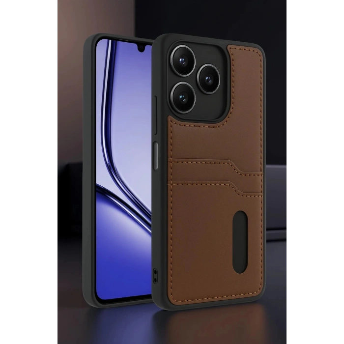 CPT90 Realme Note 50 4G Kılıf Sara Kartvizitli Deri Kılıf - Taba
