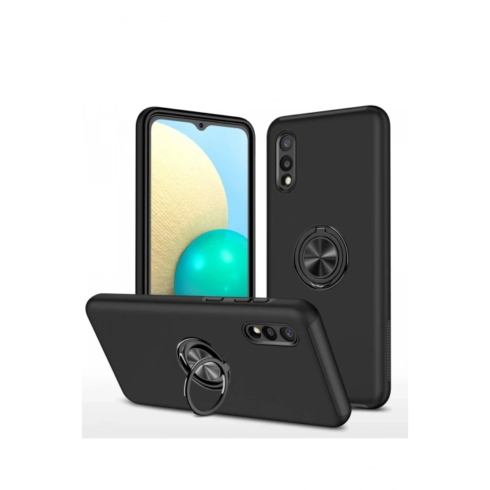 CPT90 Samsung Galaxy A02 Kılıf Elit Yüzüklü Kapak - Siyah