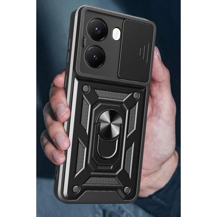 CPT90 Xiaomi Poco X7 Pro Kılıf Pars Lens Yüzüklü Silikon - Siyah