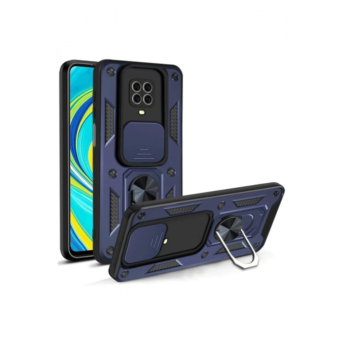 CPT90 Xiaomi Redmi Note 9 Pro Kılıf Pars Lens Yüzüklü Silikon - Lacivert