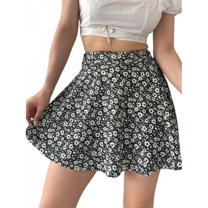 Desenli Krinkıl  Etek -GRİ