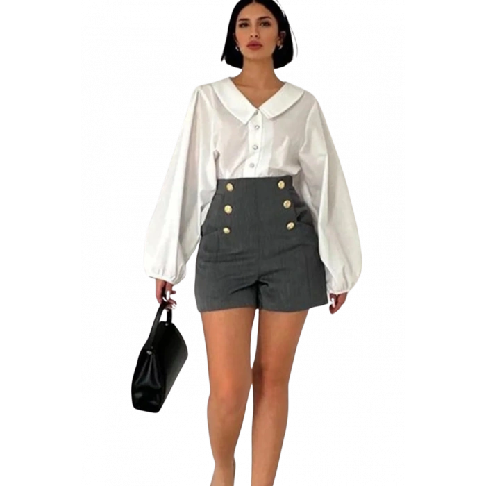 Düğme Detaylı Şık Midi Şort