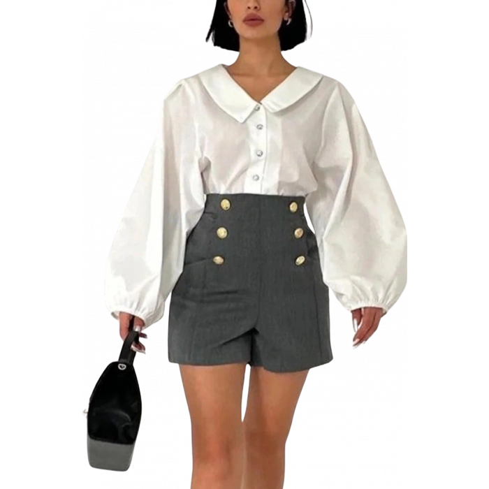 Düğme Detaylı Şık Midi Şort