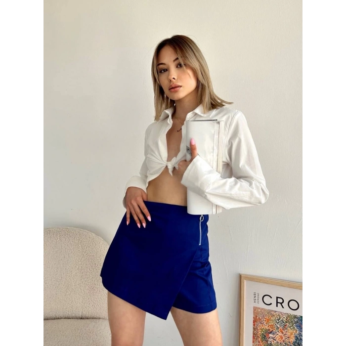 Gabardin fermuarlı şort etek S24906