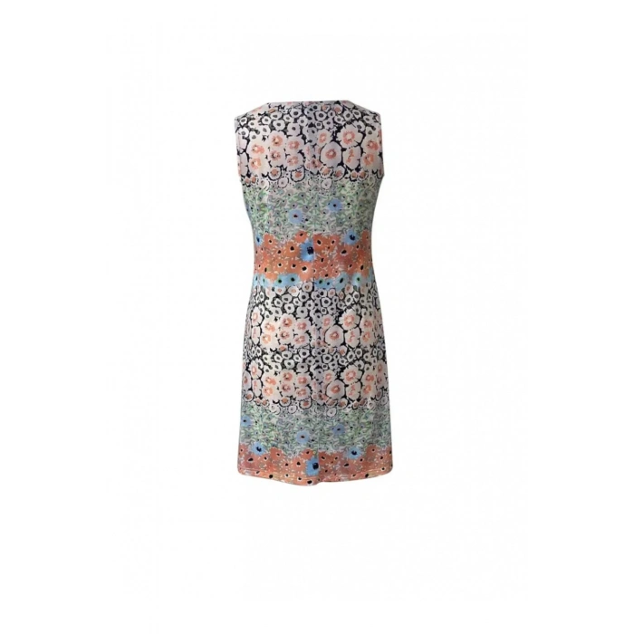 Kadın Kolsuz V Yaka çiçek Desenli Süprem Elbise