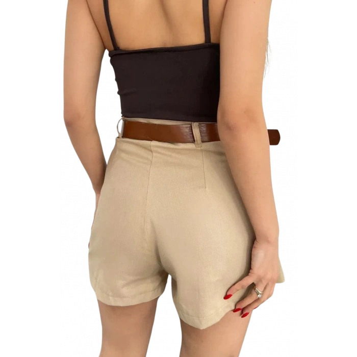 Kemerli Pileli Etek - Kahverengi