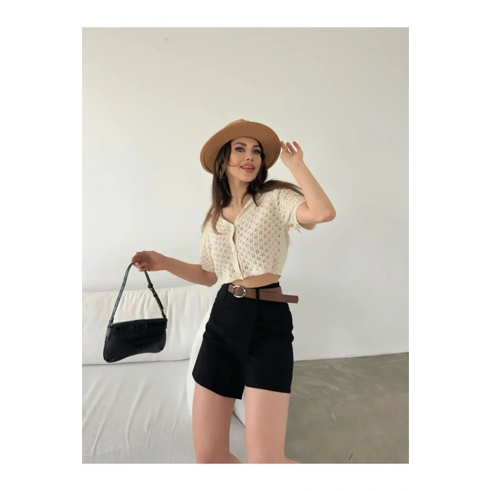 Kemerli Şort Etek - SİYAH