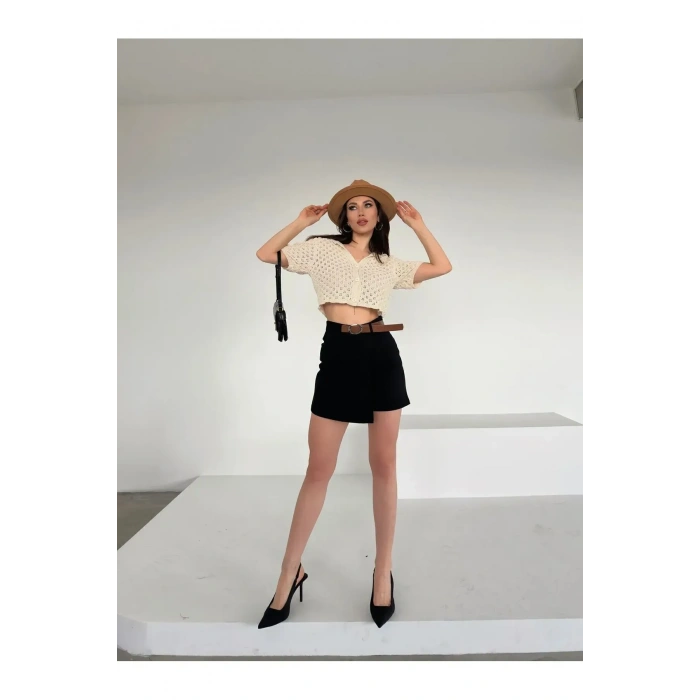 Kemerli Şort Etek - SİYAH