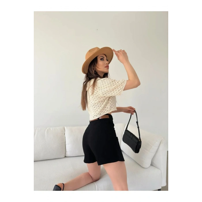 Kemerli Şort Etek - SİYAH