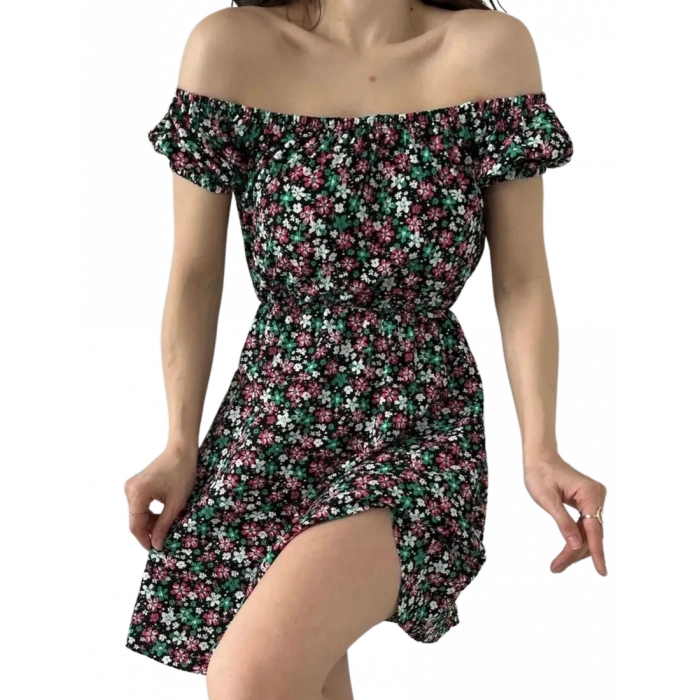 Madonna Yaka Çiçek  Desenli Elbise