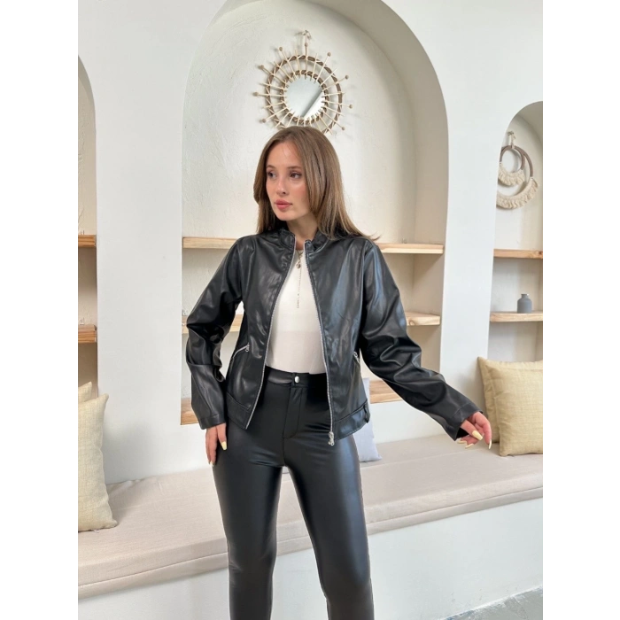 Mevsimlik deri ceket siyah st255510