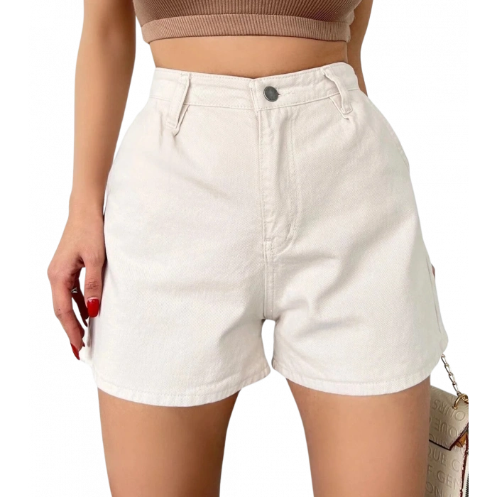 Mini Denim Şort cepli  -KREM