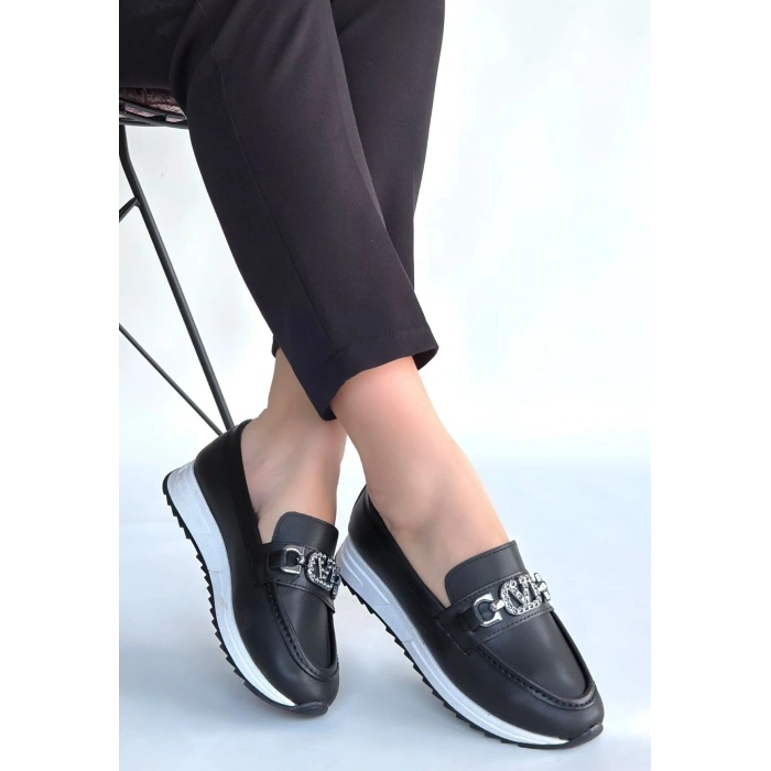 Otra Siyah Cilt Babet Ayakkabı