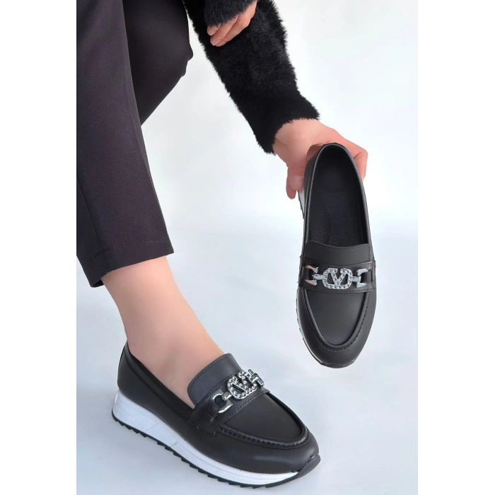 Otra Siyah Cilt Babet Ayakkabı