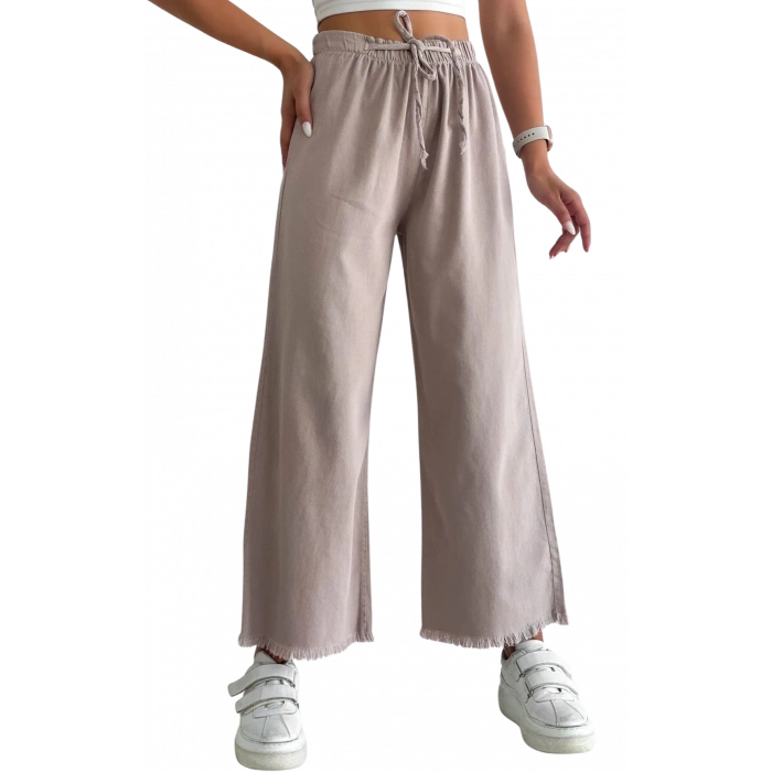 Palazzo Pantolon Paçası Püsküllü -Bej