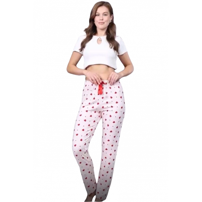 Pijama Altı Modal  Ring Viskon Kumaş Çilek Desenli-Pembe