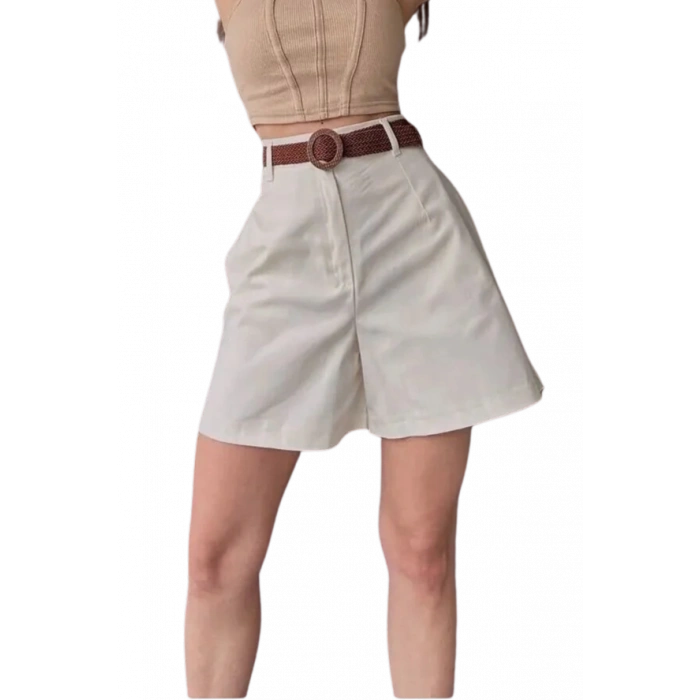 Rahat Kesim Kemerli Mom ŞorT -KREM