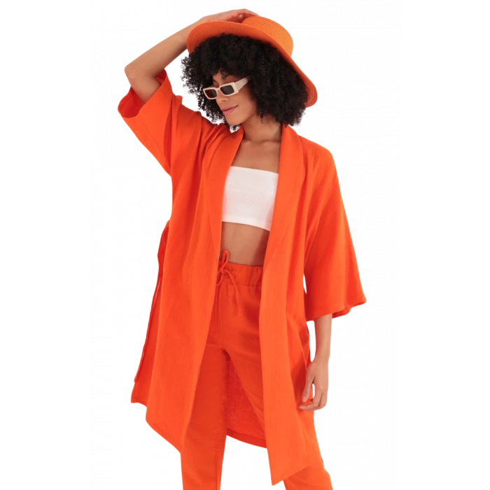 Rahat Kesim Kimono Üst - TURUNCU