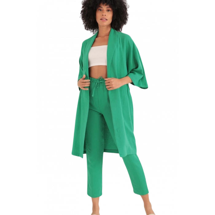 Rahat Kesim Kimono Üst-Yeşil