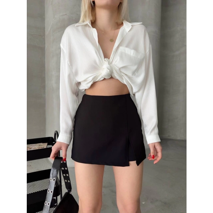 Tek yırtmajlı şort etek