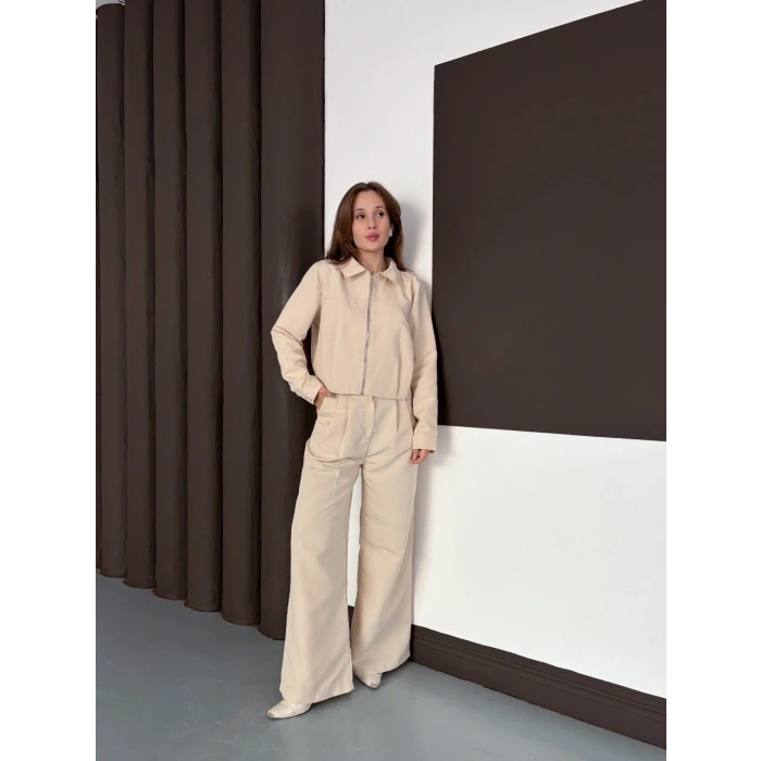 Trenç takım alt üst bej ons