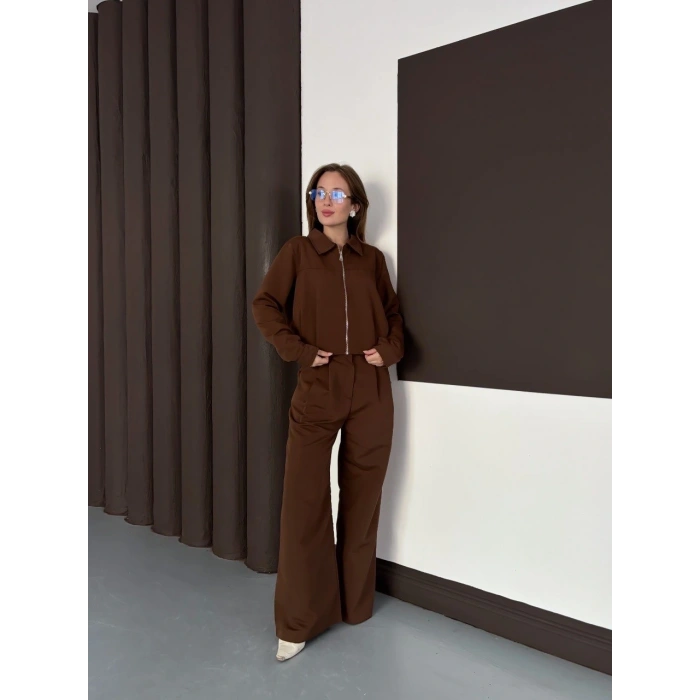 Trenç takım alt üst kahve ons