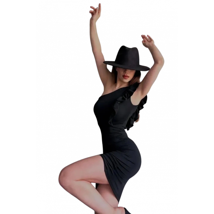 Volanlı Gece Elbisesi - SİYAH