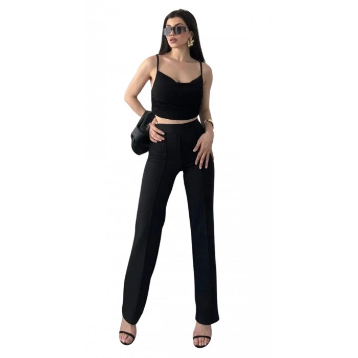 Yüksek Bel  Biyeli Pantolon - SİYAH