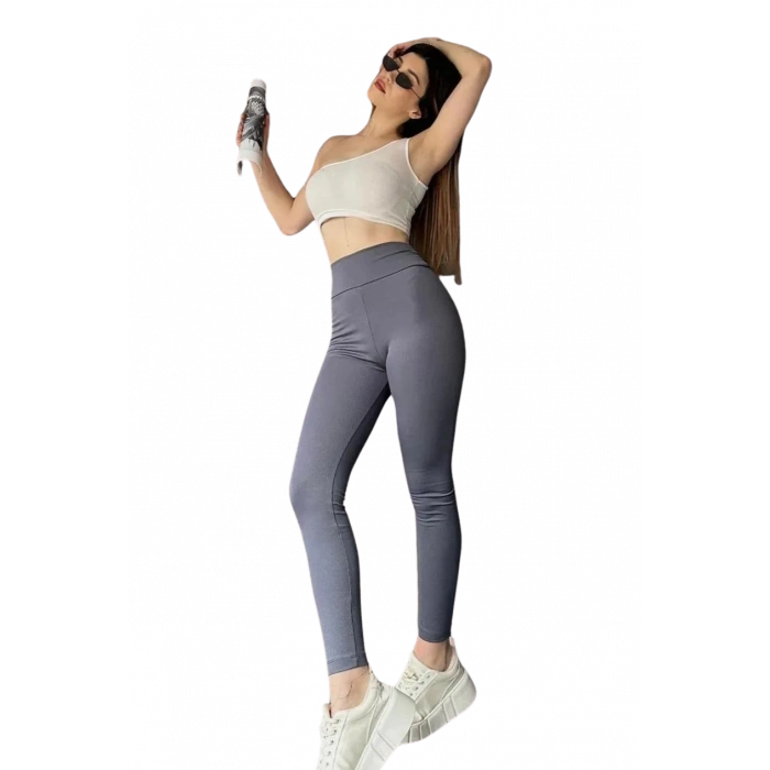 Yüksek Bel Şardonlu Tayt -GRİ