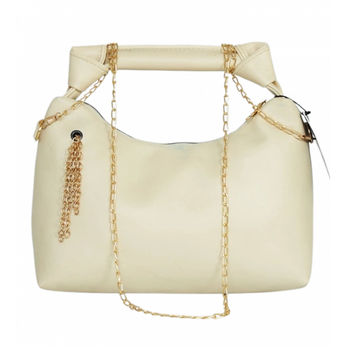 Zincir Askılı Deri Çanta-KREM