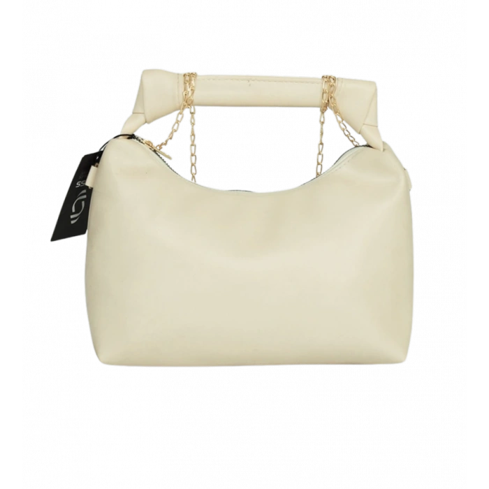Zincir Askılı Deri Çanta-KREM