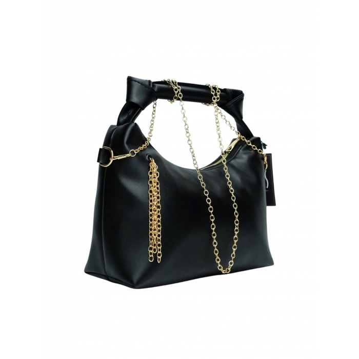 Zincir Askılı Deri Çanta-Siyah