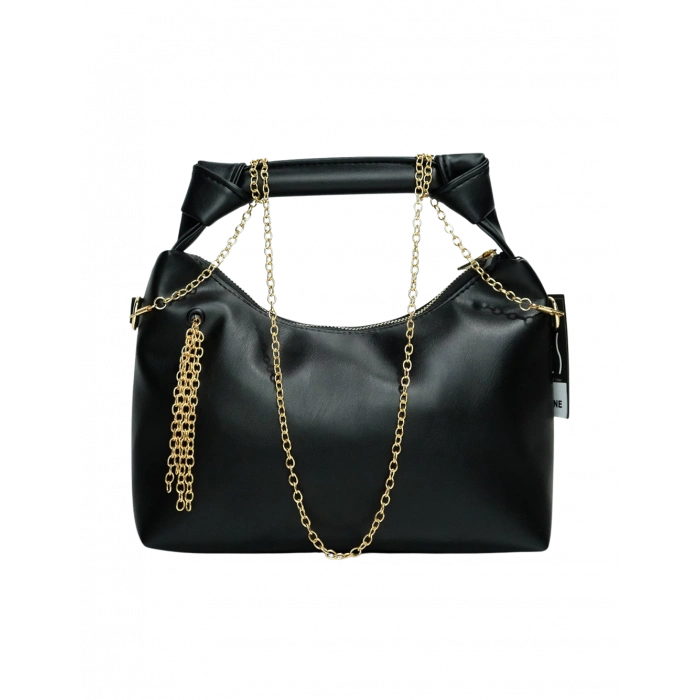 Zincir Askılı Deri Çanta-Siyah
